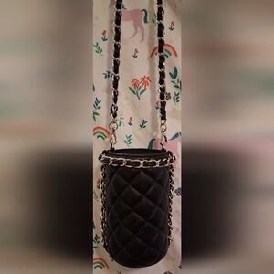 NWOT WHBM White House Black Market Black Vegan Quilt Bottle Drink Purse Bag
